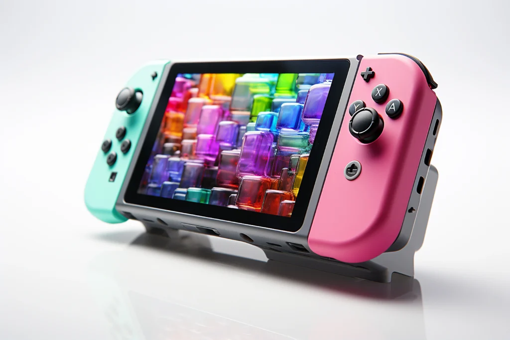 The new Nintendo Switch 2 console displayed with detachable Joy-Con controllers