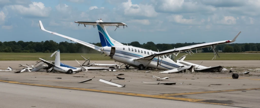 Wreckage of a Lancair 360 MK II aircraft crash in Arizona, with emergency responders at the scene